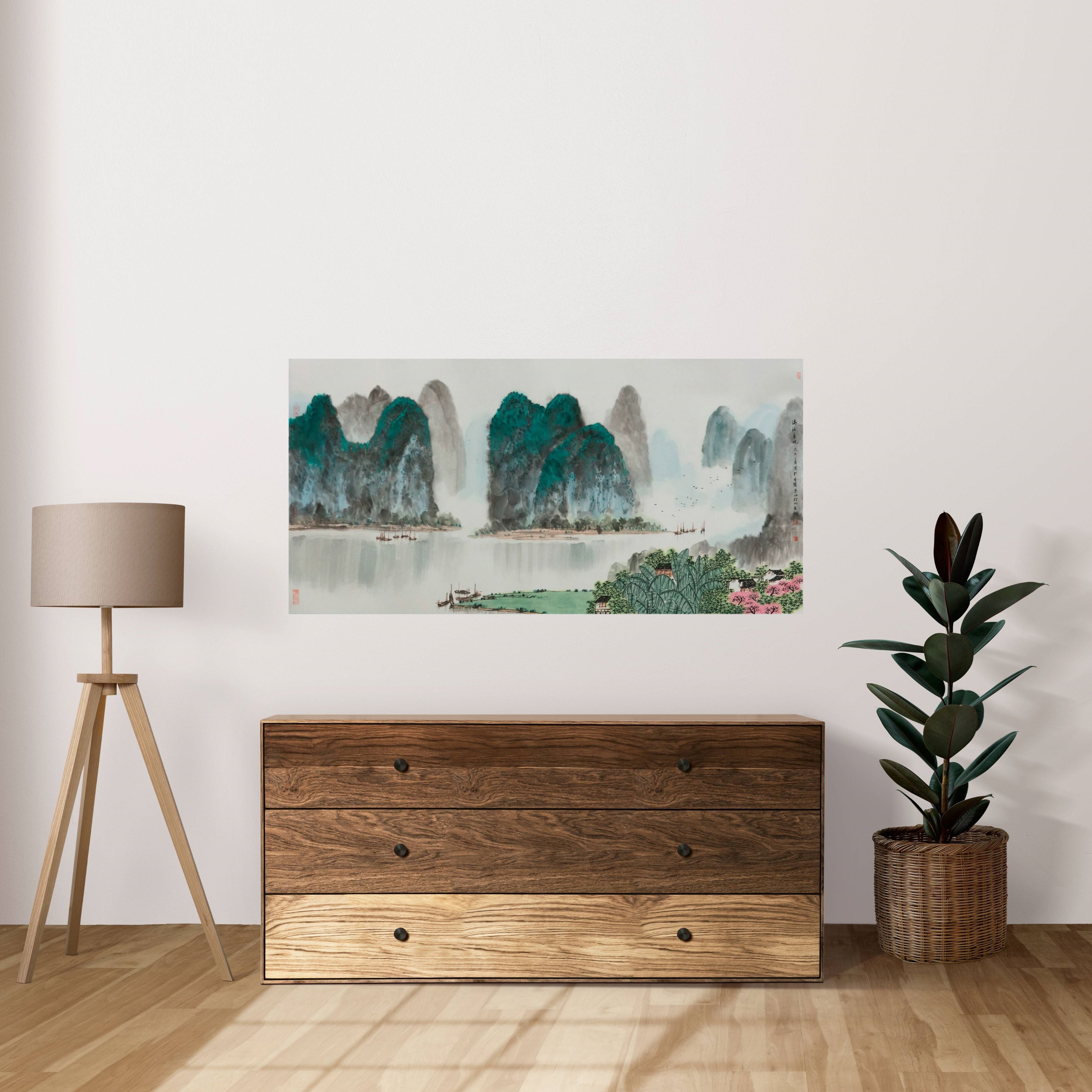 Traditional Chinese Mountain Landscape – "Spring Dawn on the Li River (Líjiāng Chūnxiǎo)" by Mo Xiangming