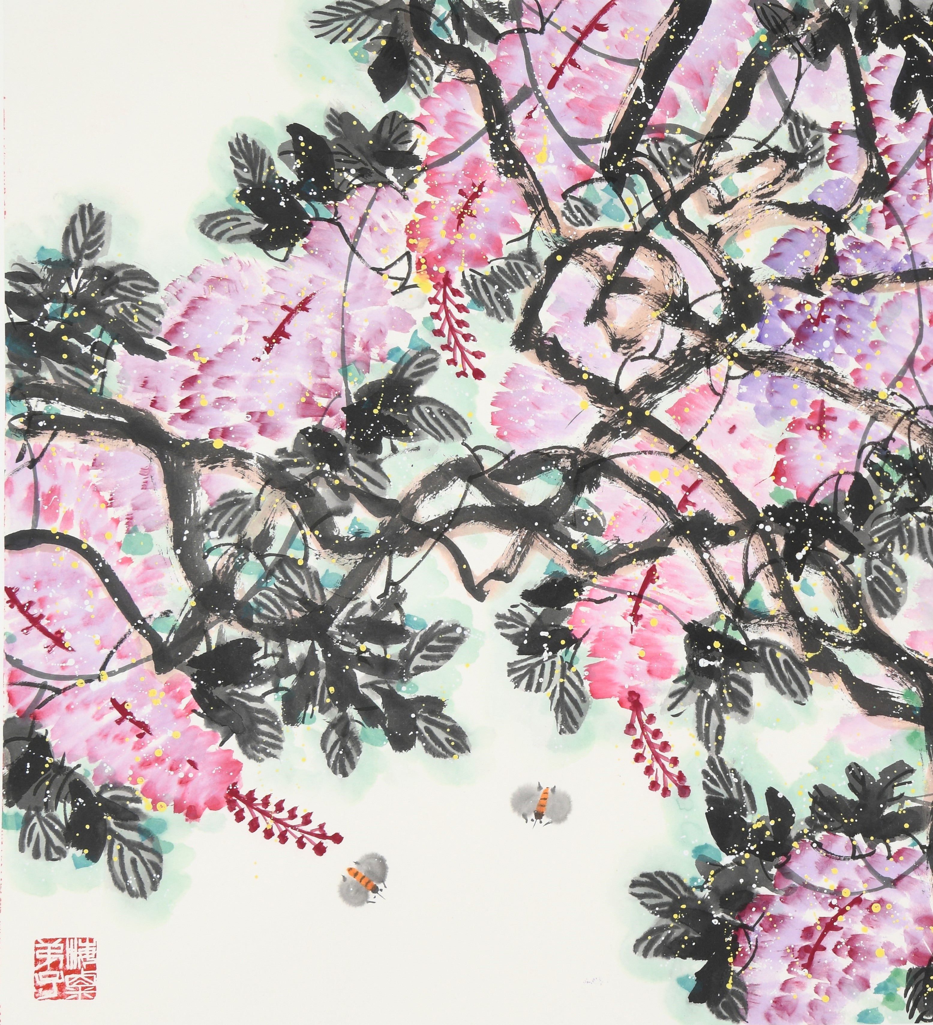 Vintage Traditional Chinese Art: "Wisteria · Purple Qi from the East" (Zǐ Téng · Zǐ Qì Dōng Lái) by Hong Guzi