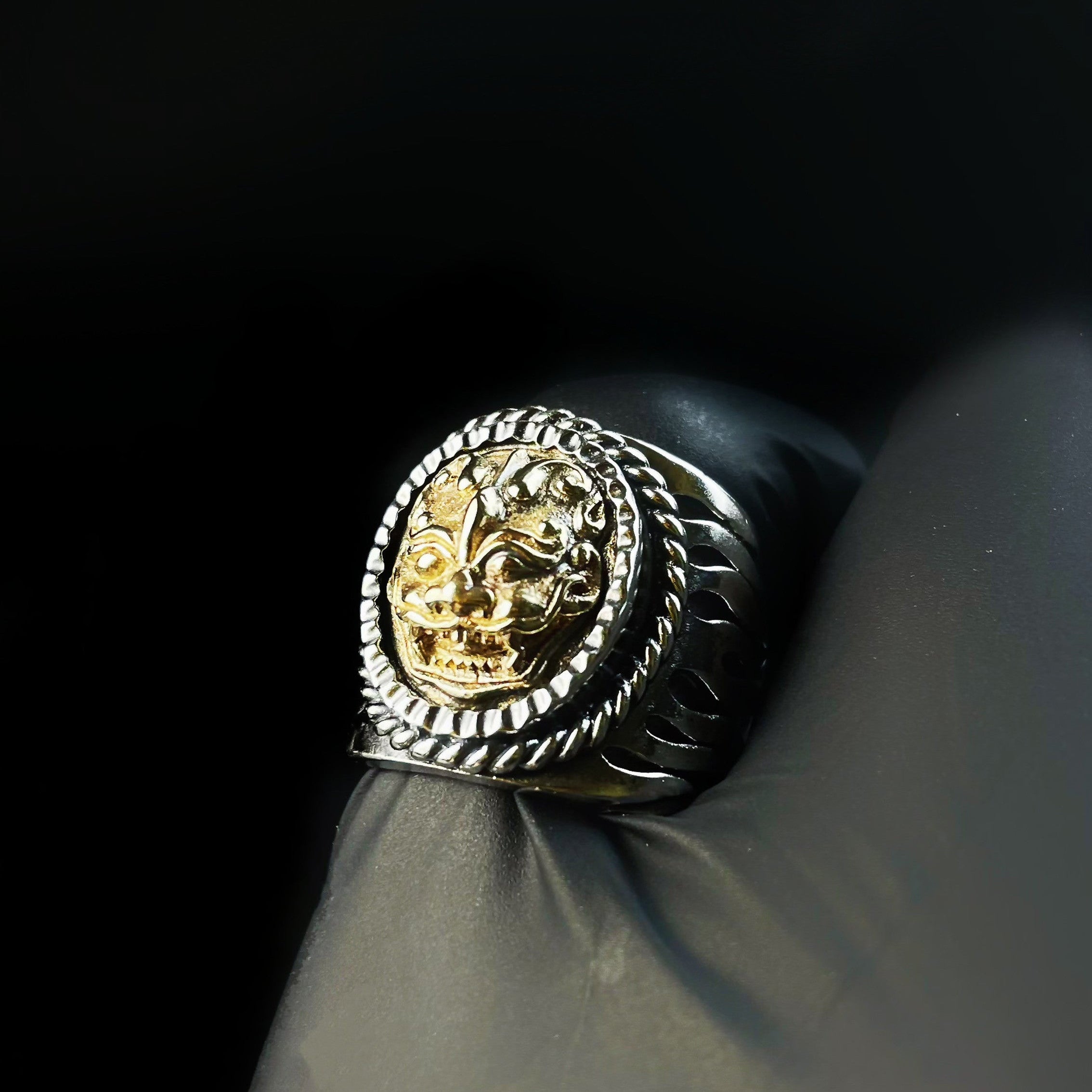 Sterling Silver Brass Lion Head Ring | Sculptural Flame Band Mens Jewelry