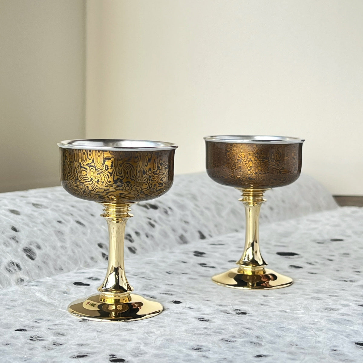 Mokume-gane Silver Chalice | Hand-Forged Wood-Grain Metal Wine Cup