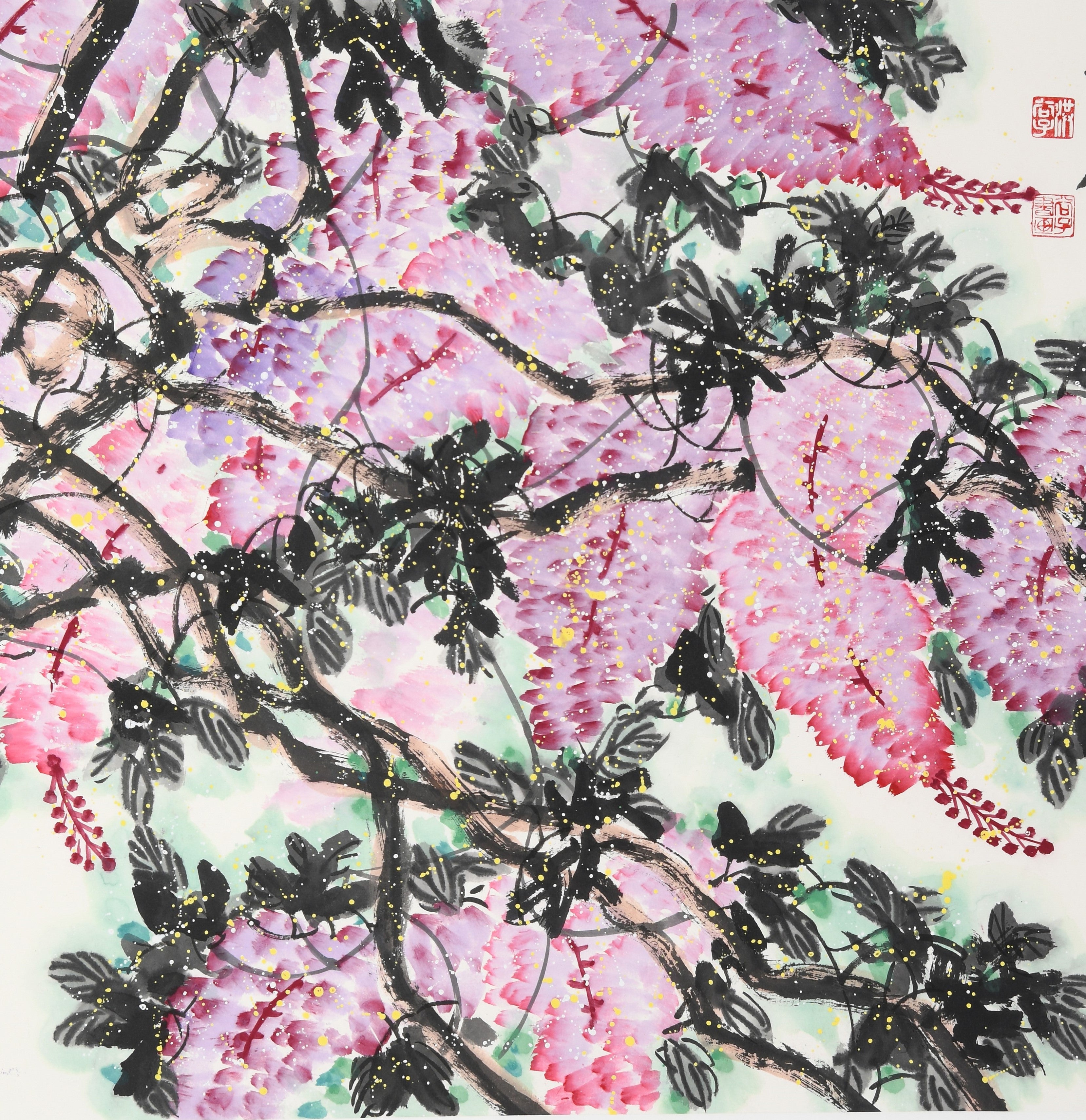 Vintage Traditional Chinese Art: "Wisteria · Purple Qi from the East" (Zǐ Téng · Zǐ Qì Dōng Lái) by Hong Guzi