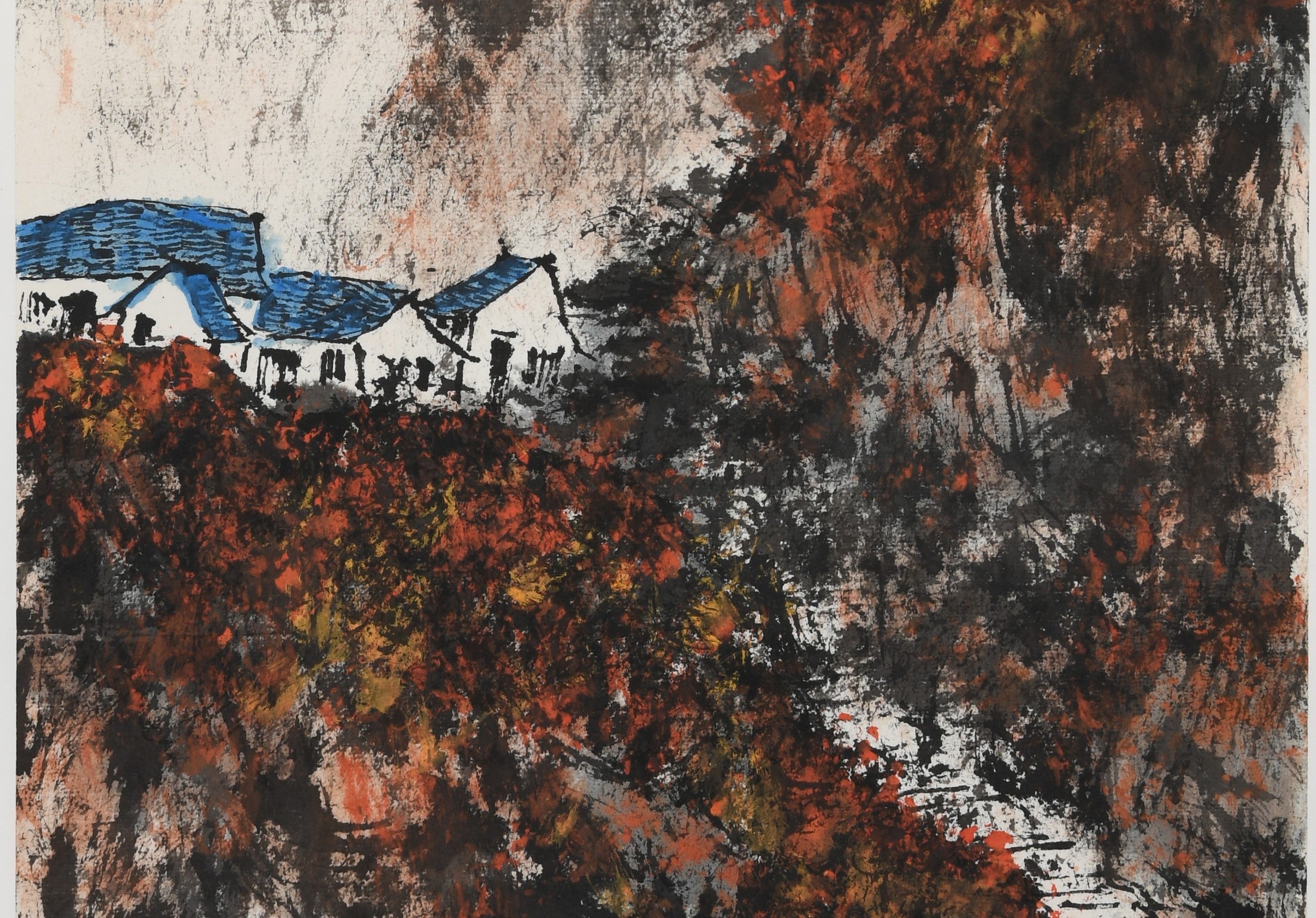 Elegant Chinese Watercolor Painting – "Four Seasons Scroll: Autumn" (Chūn Xià Qiū Dōng Sì Tiáo Píng zhī Qiū) – Wall Hanging Scroll Masterpiece by Renowned Artist Ma Guangqi