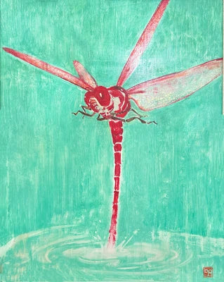 Touching Water — Tonbo Dragonfly Series | Original Framed Panel Painting