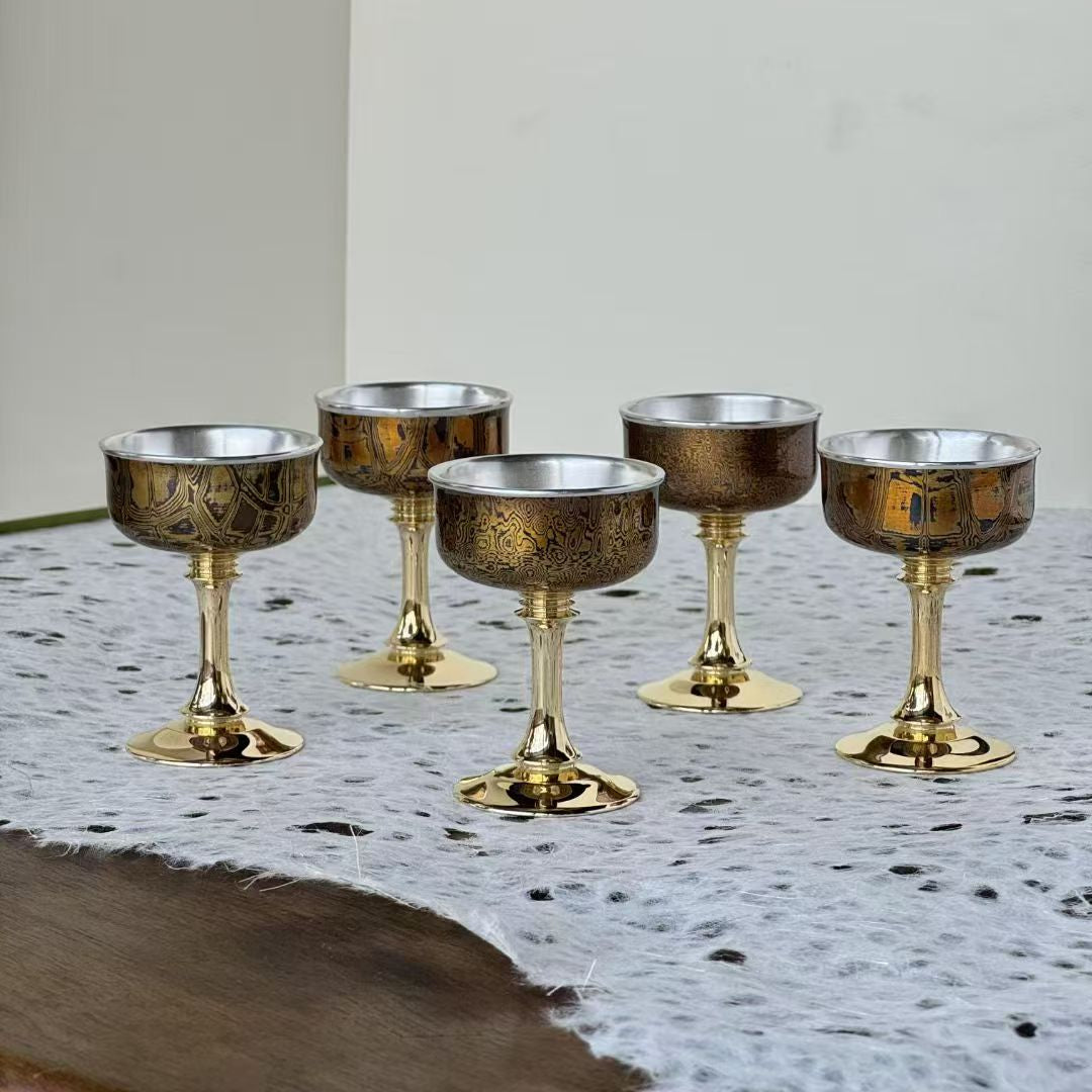 Mokume-gane Silver Chalice | Hand-Forged Wood-Grain Metal Wine Cup
