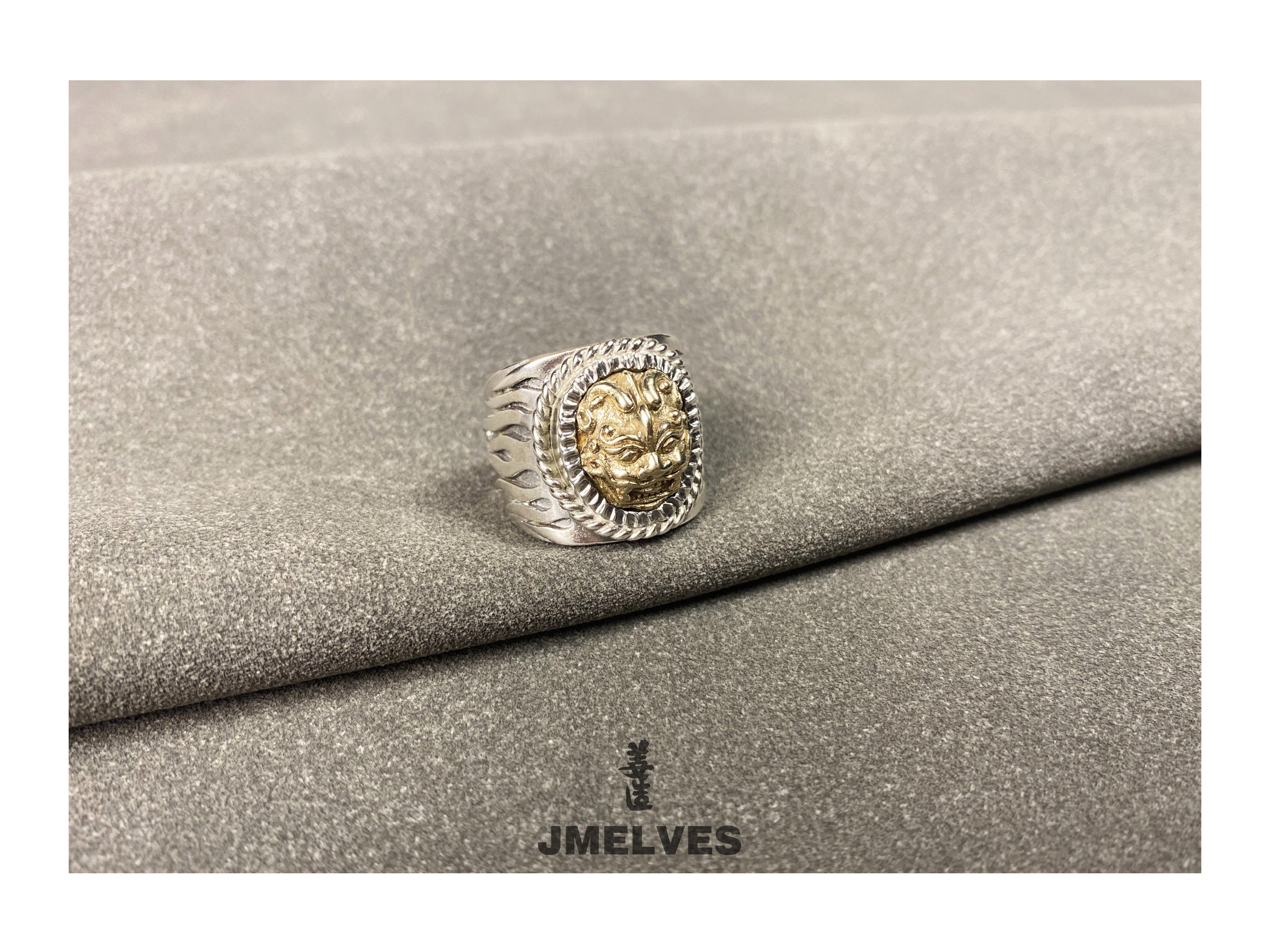 Sterling Silver Brass Lion Head Ring | Sculptural Flame Band Mens Jewelry