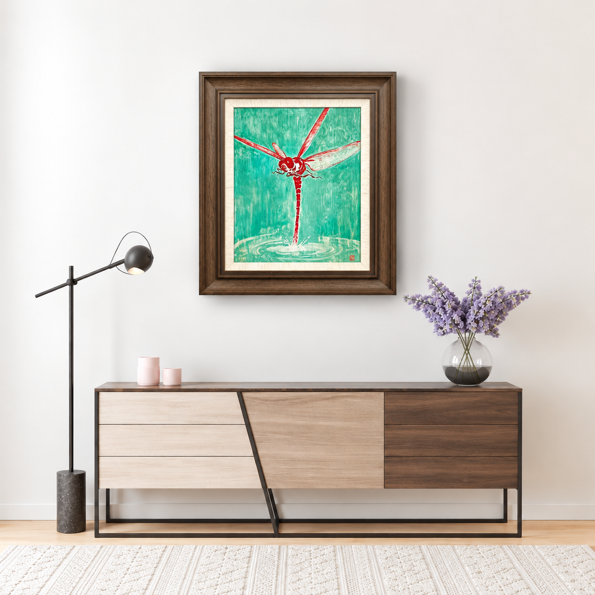 Touching Water — Tonbo Dragonfly Series | Original Framed Panel Painting