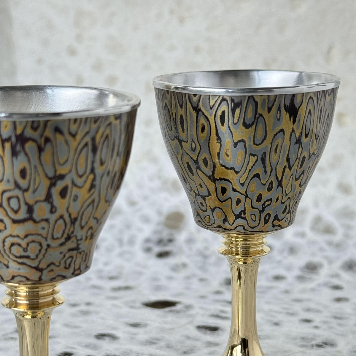 Mokume-gane Silver Chalice | Hand-Forged Wood-Grain Metal Wine Cup