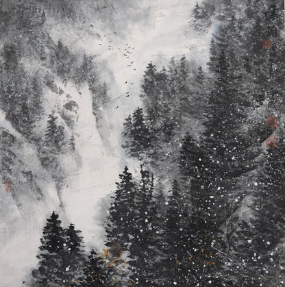 Traditional Chinese Landscape Painting of Mountain Snow – "Snow Melody" (Xuě Yùn) by Mou Cheng