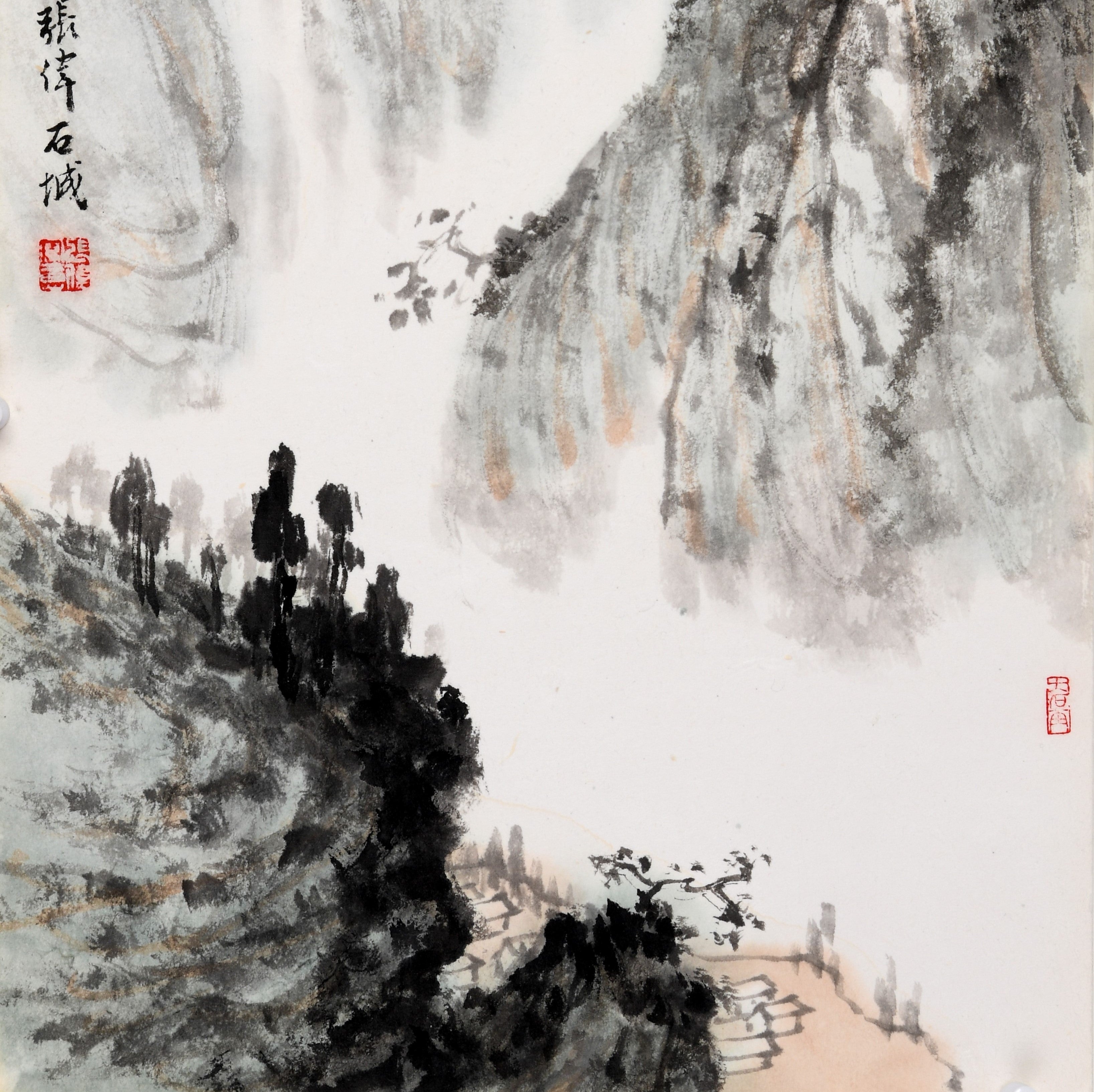 Traditional Chinese Landscape Painting of Mountains – "Mountain and Water: There's a Village Deep in the White Clouds (Shānshuǐ · Bái Yún Shēn Chù Yǒu Rénjiā)" by Zhang Wei