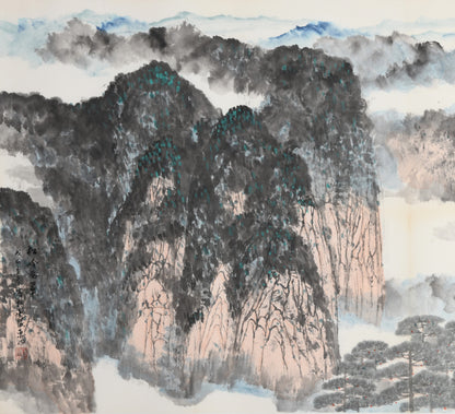 "Verdant Pine Ridges" (Sōng Lǐng Cāng Cuì) by Mo Xiangming – Traditional Chinese Landscape Painting of Mountains (Ink, Watercolor)