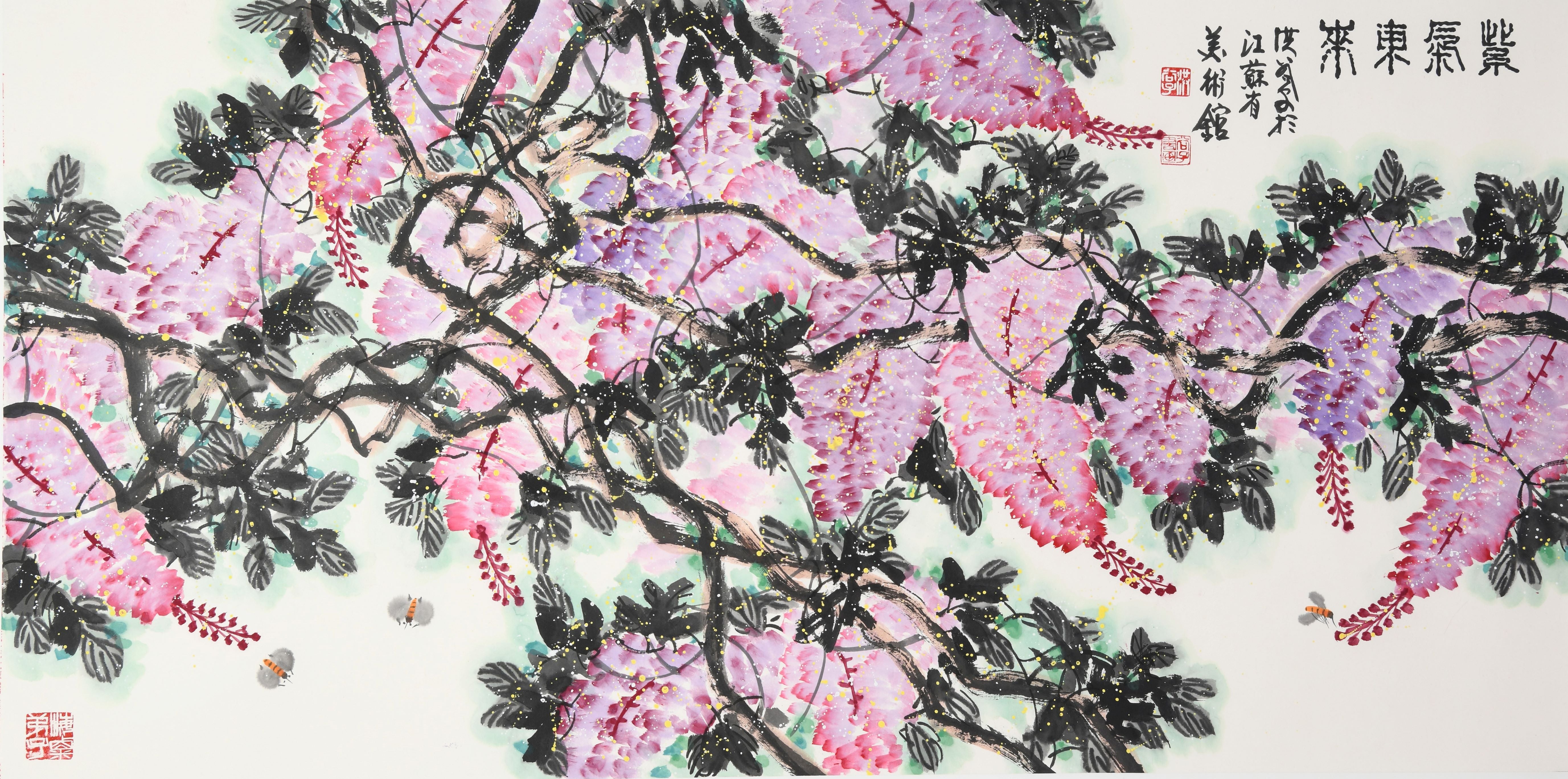 Vintage Traditional Chinese Art: "Wisteria · Purple Qi from the East" (Zǐ Téng · Zǐ Qì Dōng Lái) by Hong Guzi