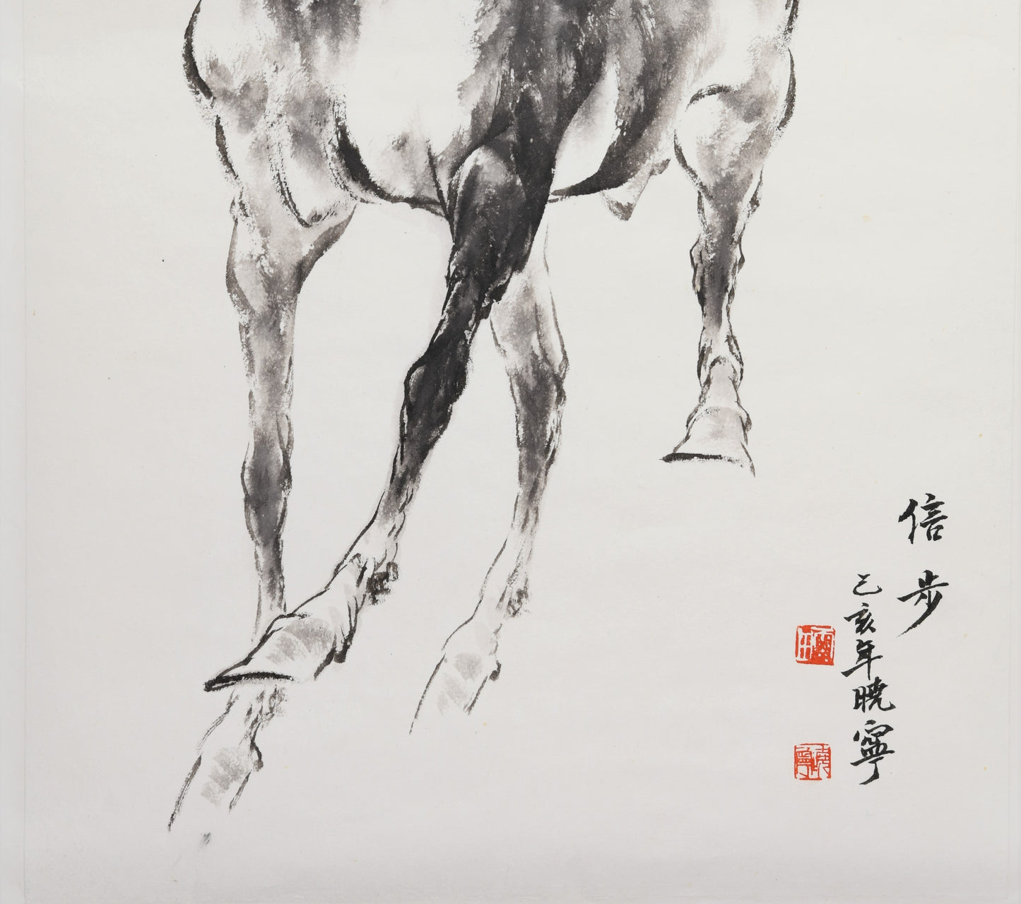 Traditional Chinese Ink Wall Hanging Scroll Painting – "Leisurely Stroll" (Xìnbù) Horse by Lei Xiaoning