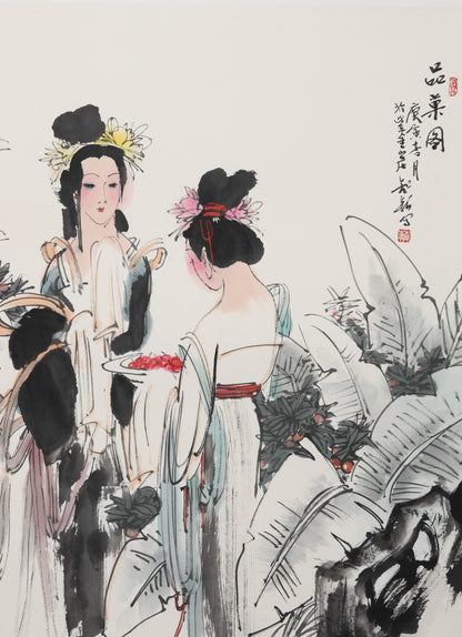 "Portrait of Ladies" (Shìnǚ Tú) by Cai Zhixin – Chinese Gongbi Painting