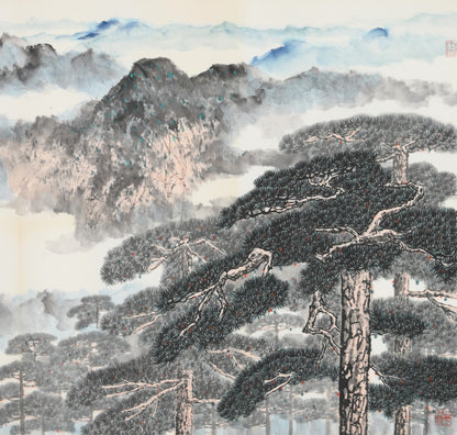 "Verdant Pine Ridges" (Sōng Lǐng Cāng Cuì) by Mo Xiangming – Traditional Chinese Landscape Painting of Mountains (Ink, Watercolor)