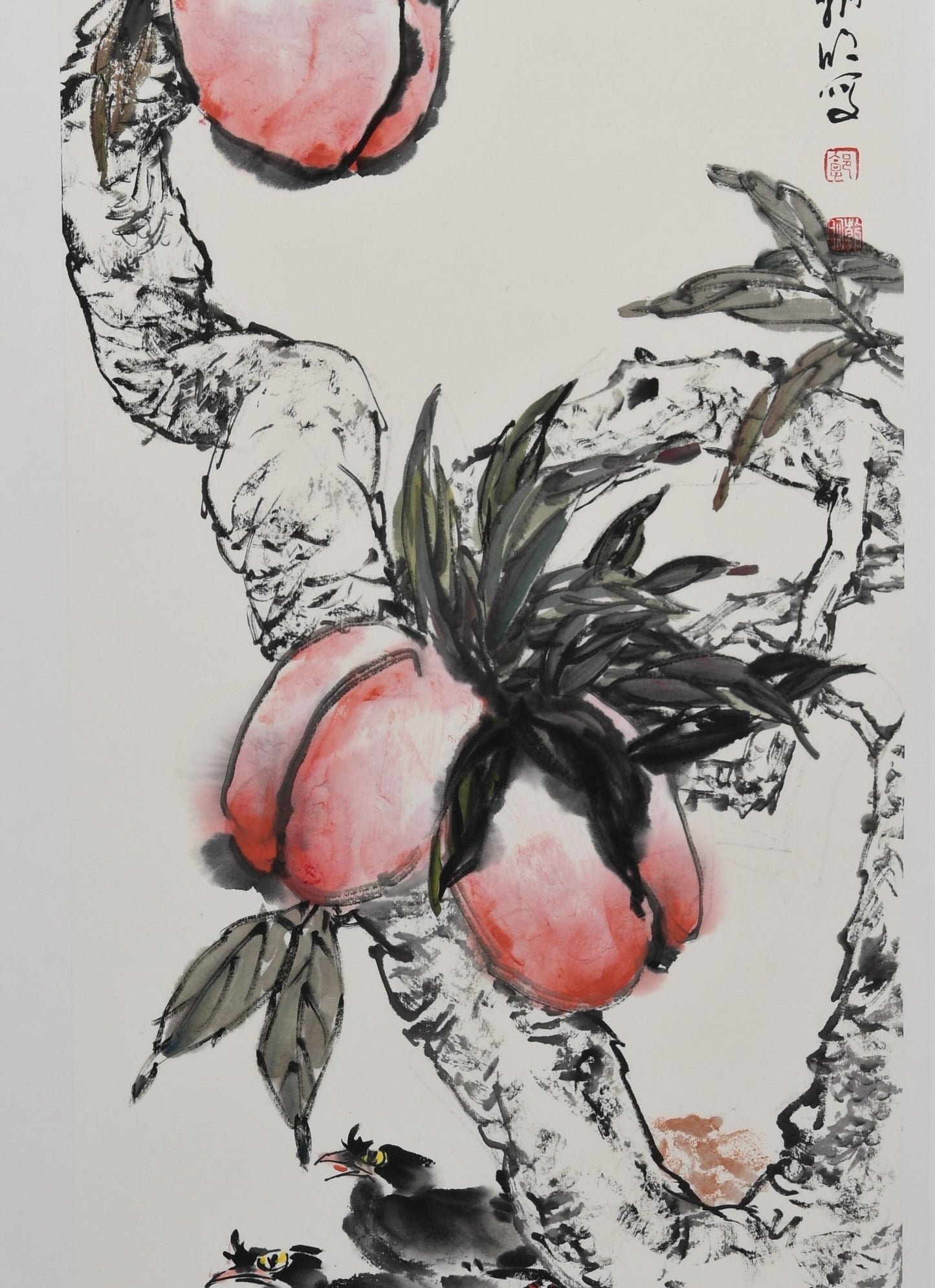 Traditional Chinese Asian Art Scroll Painting – "Longevity Peach" (Shòu Táo) by Guo Zhaoming