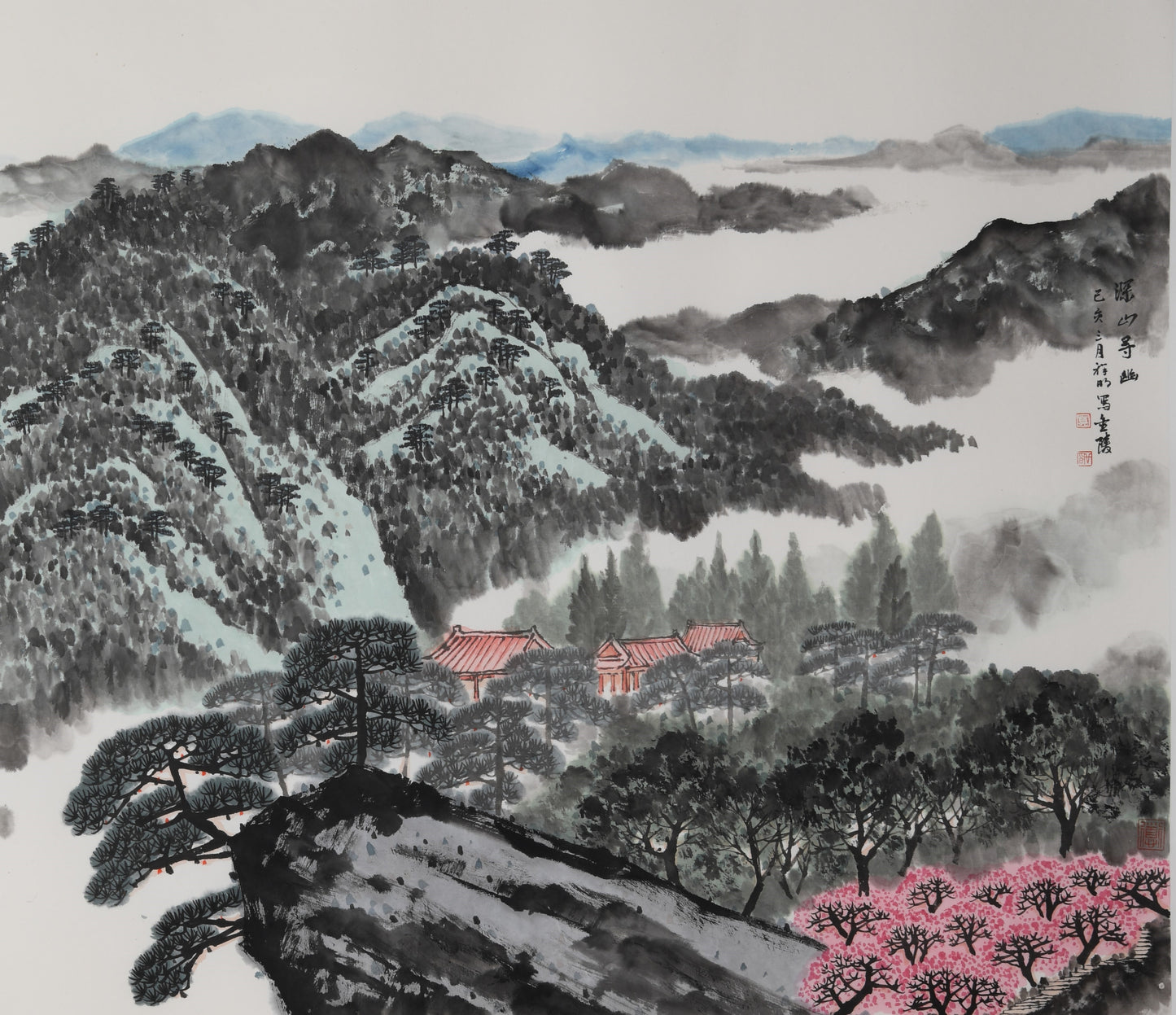 "Seeking Solitude in Deep Mountains" (Shēn Shān Xún Yōu) by Mo Xiangming – Traditional Chinese Landscape Painting of Mountains