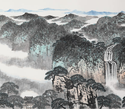 "Emerald Peaks and Pine Clouds" (Cuì Lǐng Sōng Yún) by Mo Xiangming – Traditional Chinese Landscape Painting of Mountains (Ink, Watercolor)