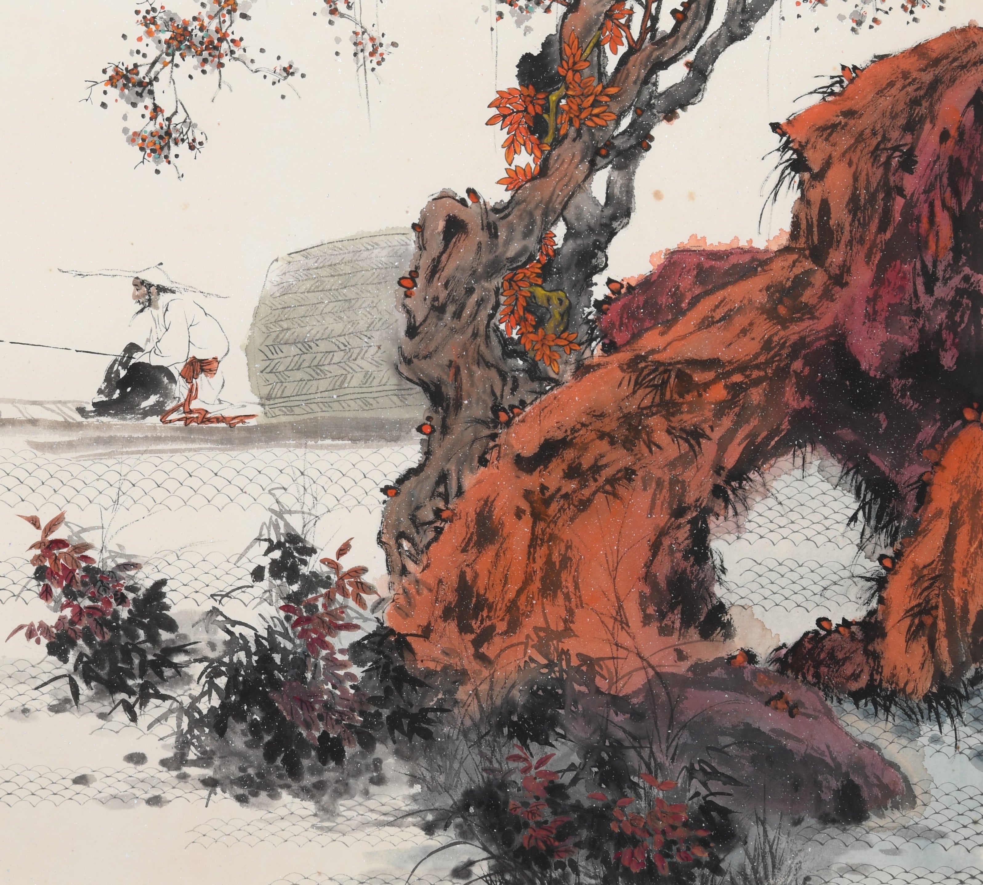 Vintage Traditional Chinese Heavy Ink Painting – "Solitary Fishing in Autumn River" (Qiū Jiāng Dú Diào) by Chen Yijun