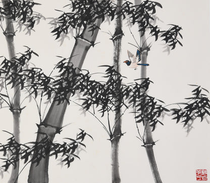 Traditional Chinese Landscape Painting of Bamboo Forest – "Growing Tall, Bamboo" (Jié Jié Gāo · Zhú) by Hong Guzi