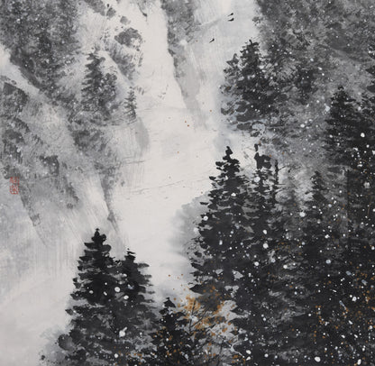 Traditional Chinese Landscape Painting of Mountain Snow – "Snow Melody" (Xuě Yùn) by Mou Cheng