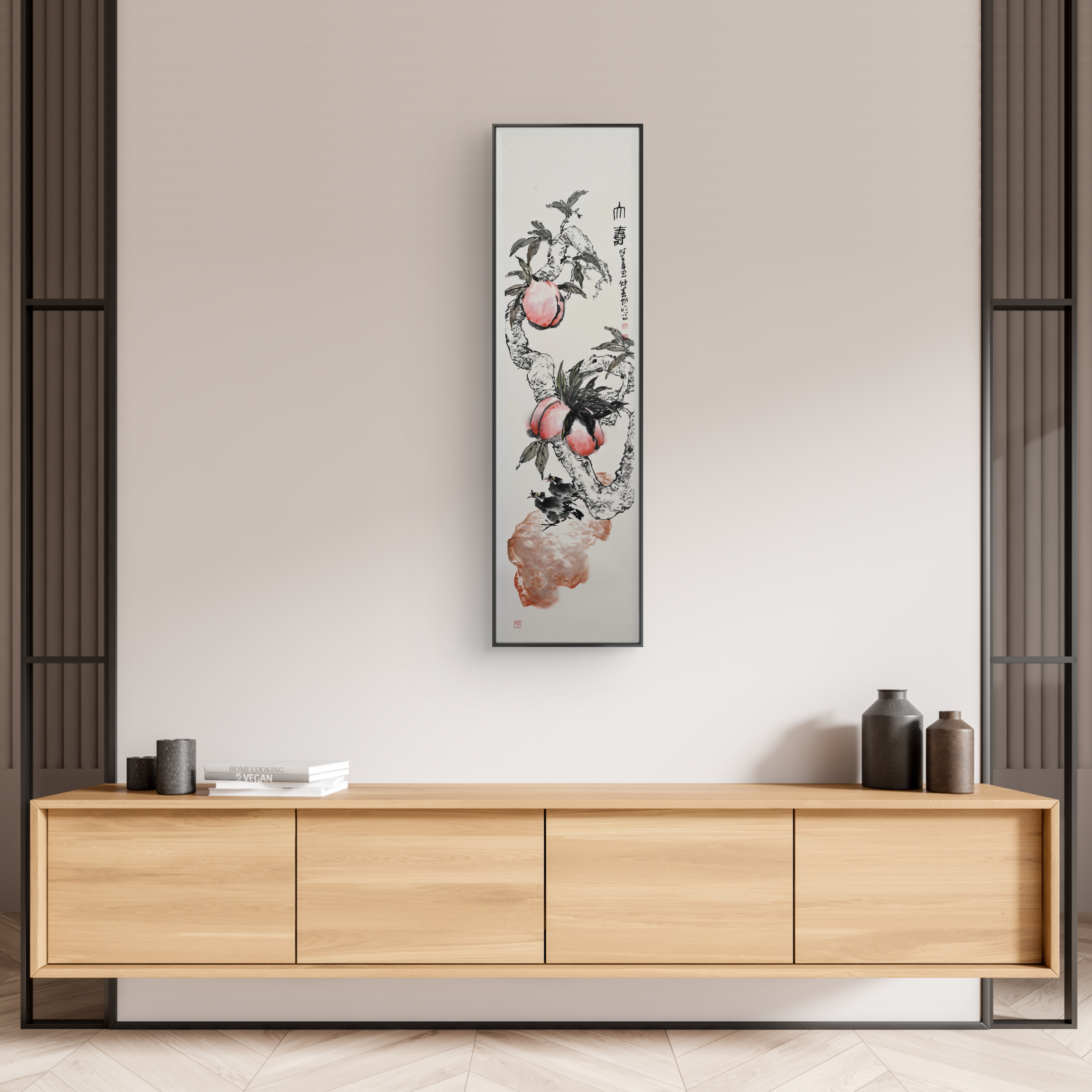 Traditional Chinese Asian Art Scroll Painting – "Longevity Peach" (Shòu Táo) by Guo Zhaoming