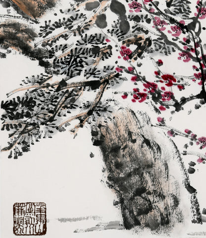 "Friends of Winter: Pine, Bamboo, Plum" (Suì Hán Sān Yǒu · Sōng Zhú Méi) by Xu Peichen – Vintage Traditional Chinese Ink Wall Hanging Painting