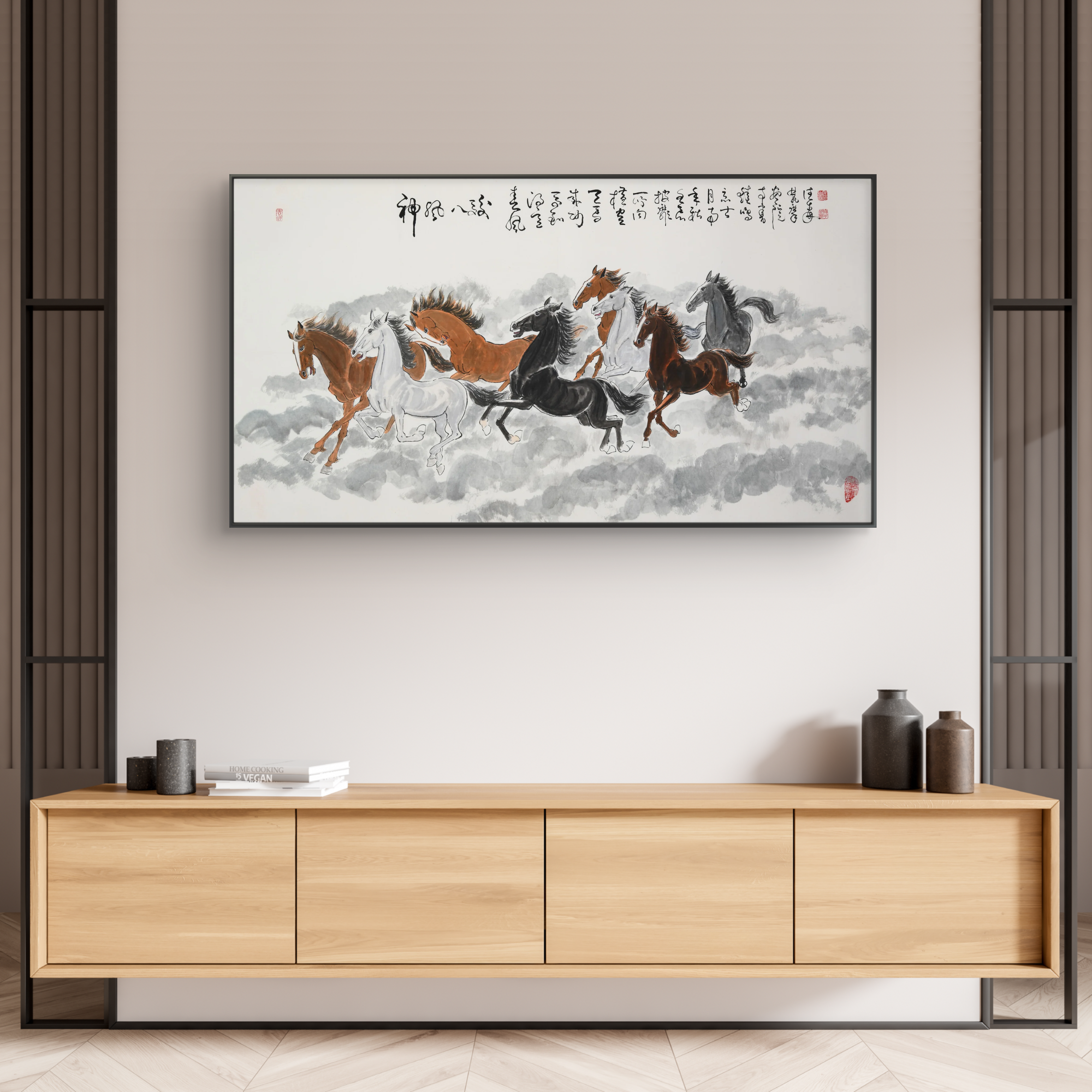 Graceful Chinese Watercolor Painting – "Eight Horses (Bājùn Tú)" – Majestic Horses by Chen Desen