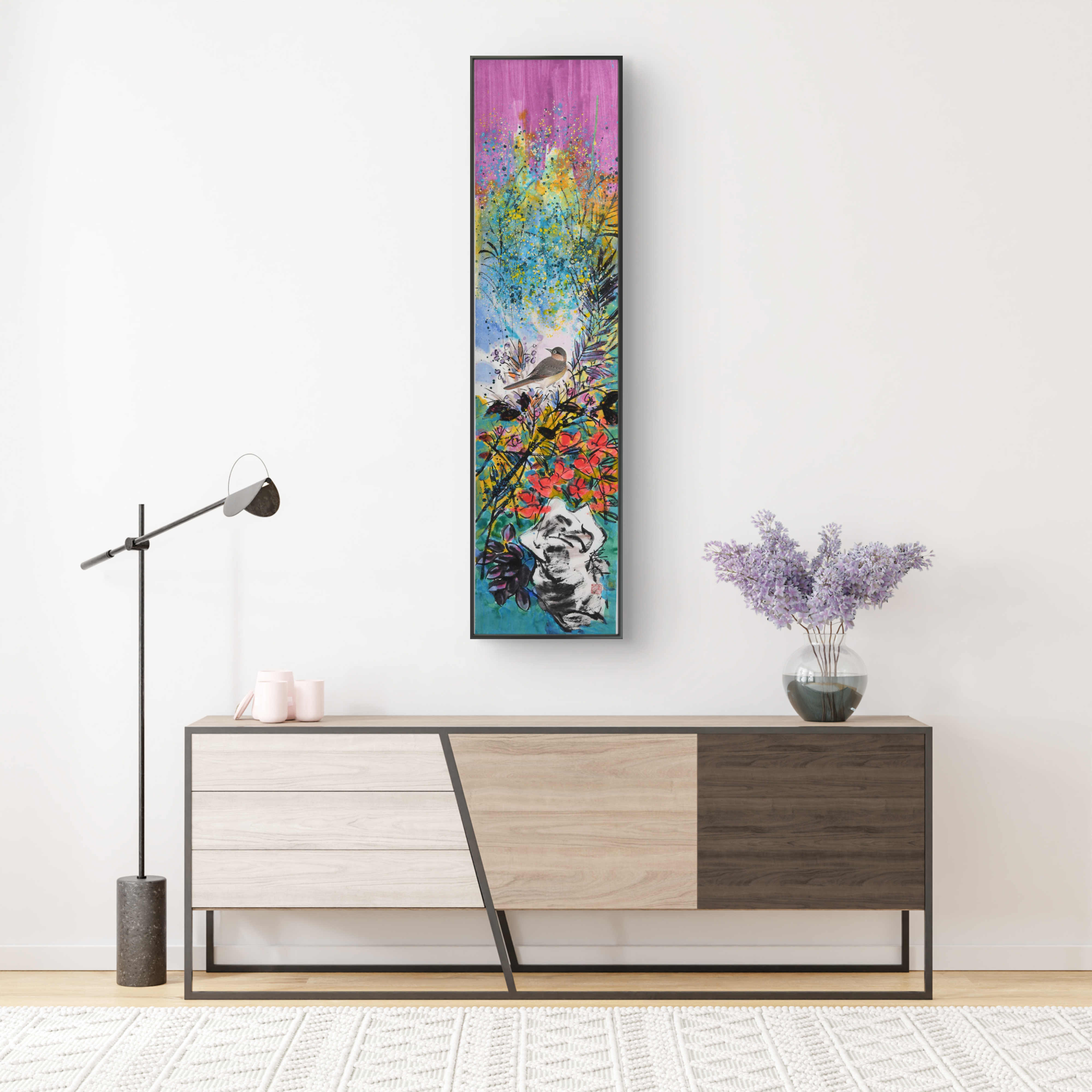 Traditional Chinese Watercolor Wall Hanging Scroll Painting – "Flowers and Birds (Huā Niǎo)" Part Four by Mo Xiong