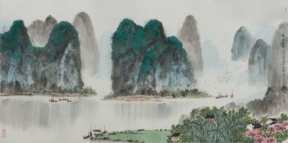 Traditional Chinese Mountain Landscape – "Spring Dawn on the Li River (Líjiāng Chūnxiǎo)" by Mo Xiangming