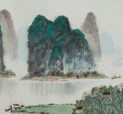 Traditional Chinese Mountain Landscape – "Spring Dawn on the Li River (Líjiāng Chūnxiǎo)" by Mo Xiangming