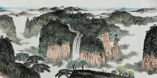 "Spring Returns to the Great Mountains" (Chūn Huí Dà Shān) by Mo Xiangming – Traditional Chinese Landscape Painting of Mountains (Watercolor)