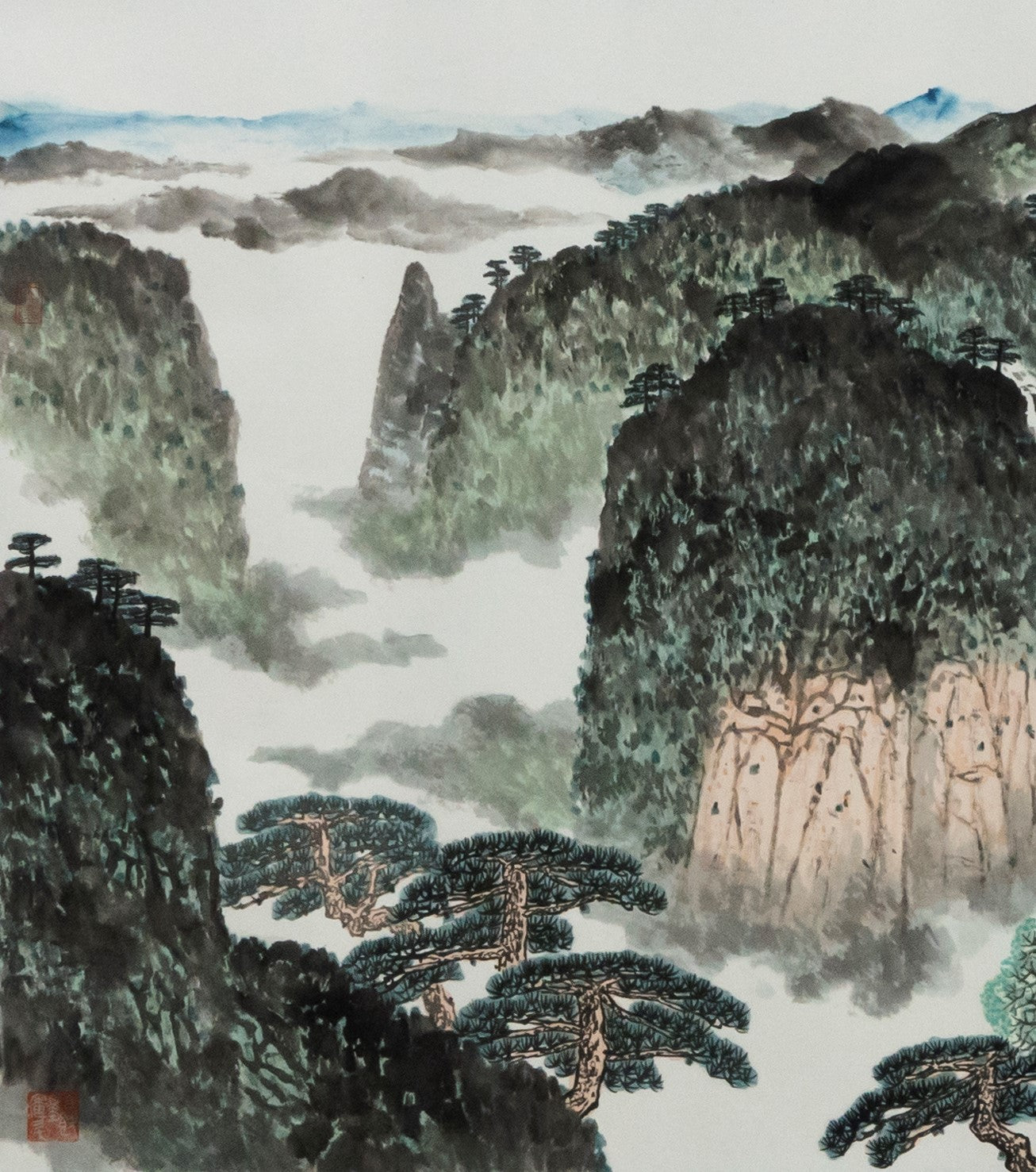 Wall Mural Mountains in Japanese painting style. Traditional Beautiful  watercolor hand drawn illustration 