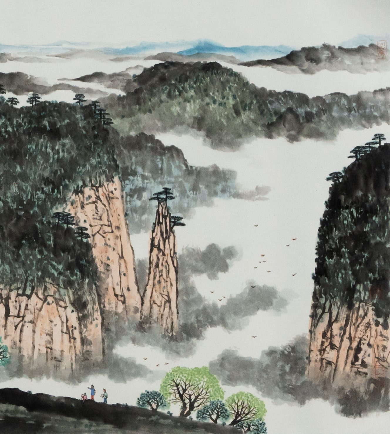 "Spring Returns to the Great Mountains" (Chūn Huí Dà Shān) by Mo Xiangming – Traditional Chinese Landscape Painting of Mountains (Watercolor)