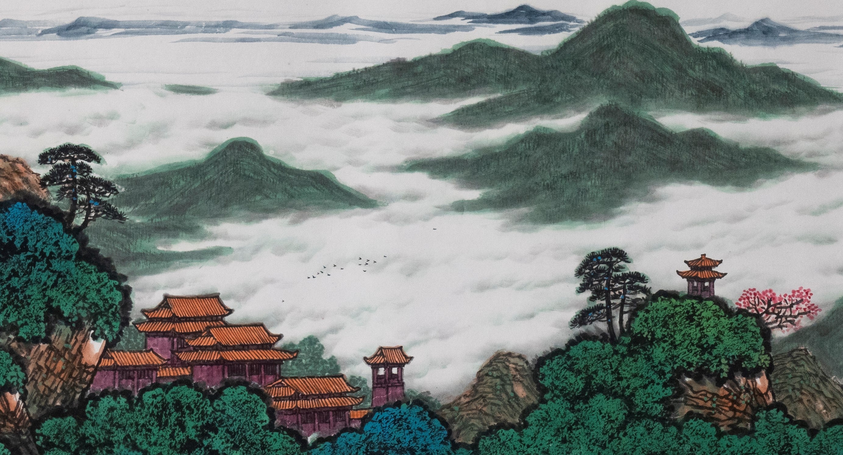 "Dragon Mountain Auspicious Clouds" (Lóngshān Xiángyún) by Hong Guzi – Traditional Chinese Mountain Landscape