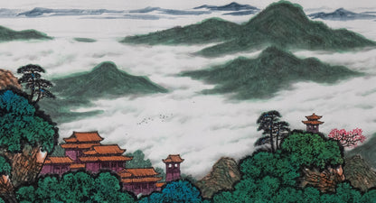 "Dragon Mountain Auspicious Clouds" (Lóngshān Xiángyún) by Hong Guzi – Traditional Chinese Mountain Landscape