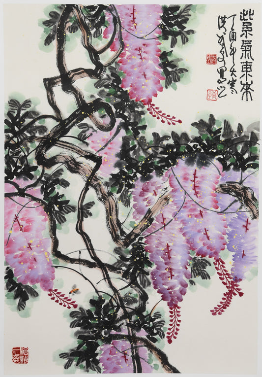 "Radiant Dawn" (Zǐ Qì Dōng Lái) – Elegant Traditional Chinese Scroll Painting, Masterfully Crafted by Hong Guzi