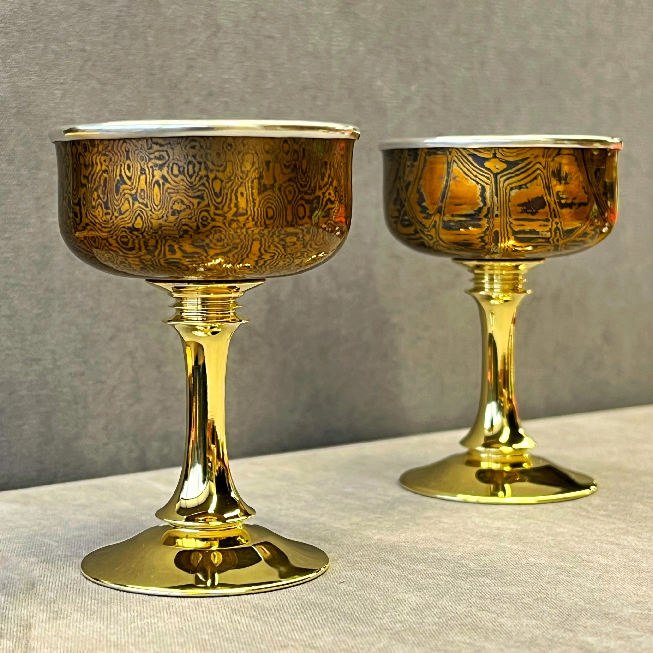 Mokume-gane Silver Chalice | Hand-Forged Wood-Grain Metal Wine Cup