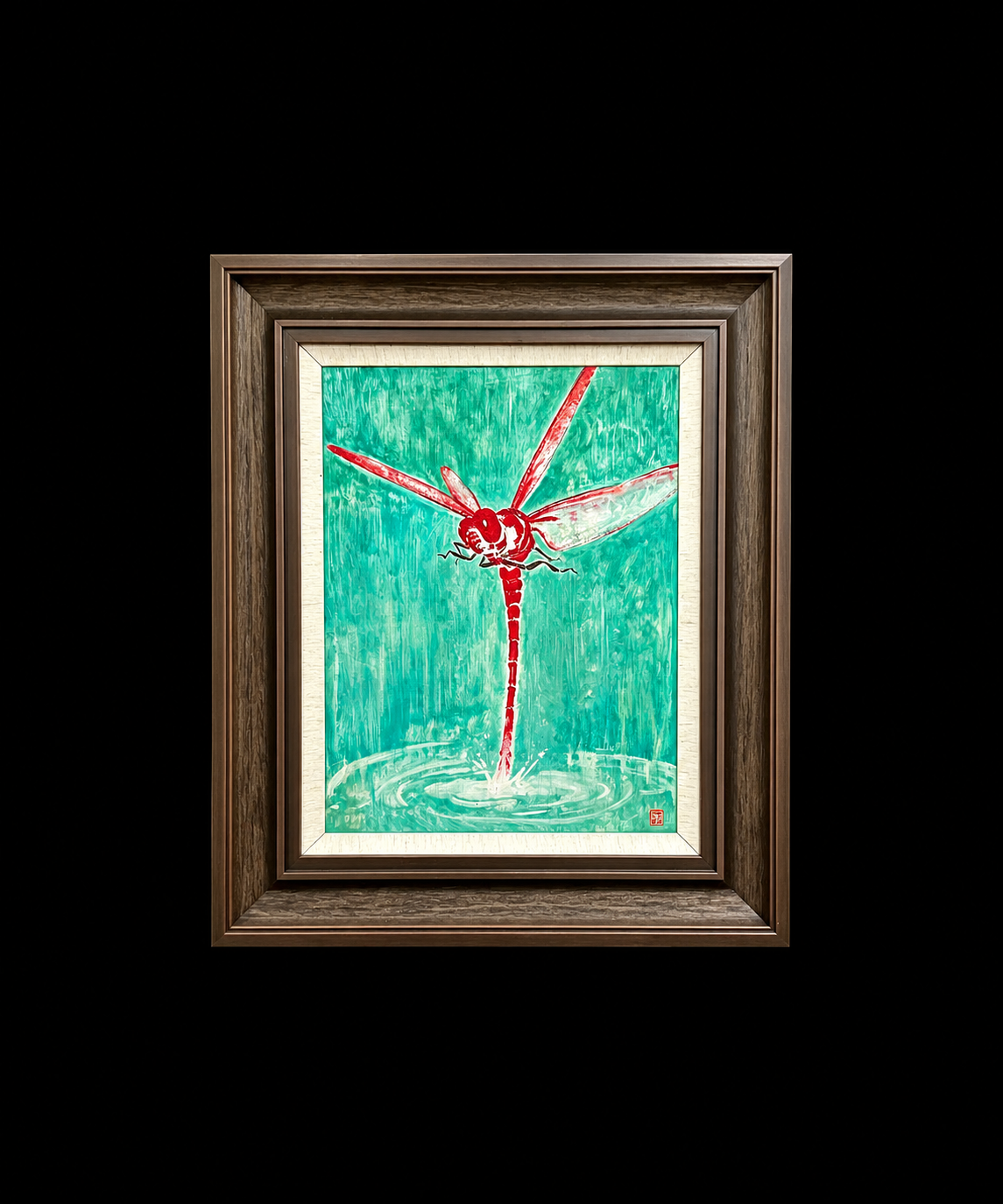 Touching Water — Tonbo Dragonfly Series | Original Framed Panel Painting