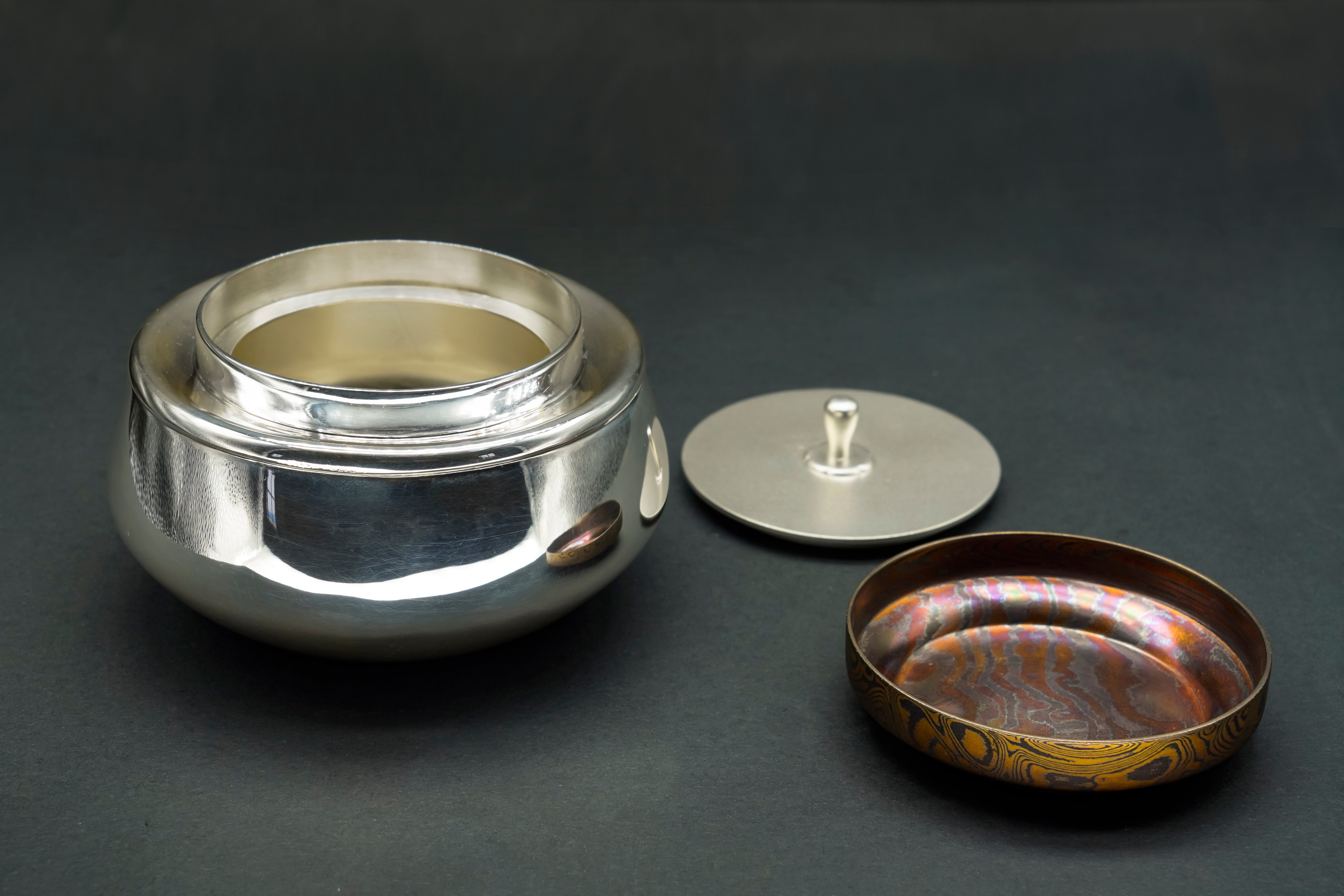 Cloud Mantle — Handcrafted Yun Jian Silver Tea Caddy with Mokume-gane Lid