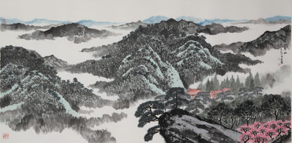 "Seeking Solitude in Deep Mountains" (Shēn Shān Xún Yōu) by Mo Xiangming – Traditional Chinese Landscape Painting of Mountains