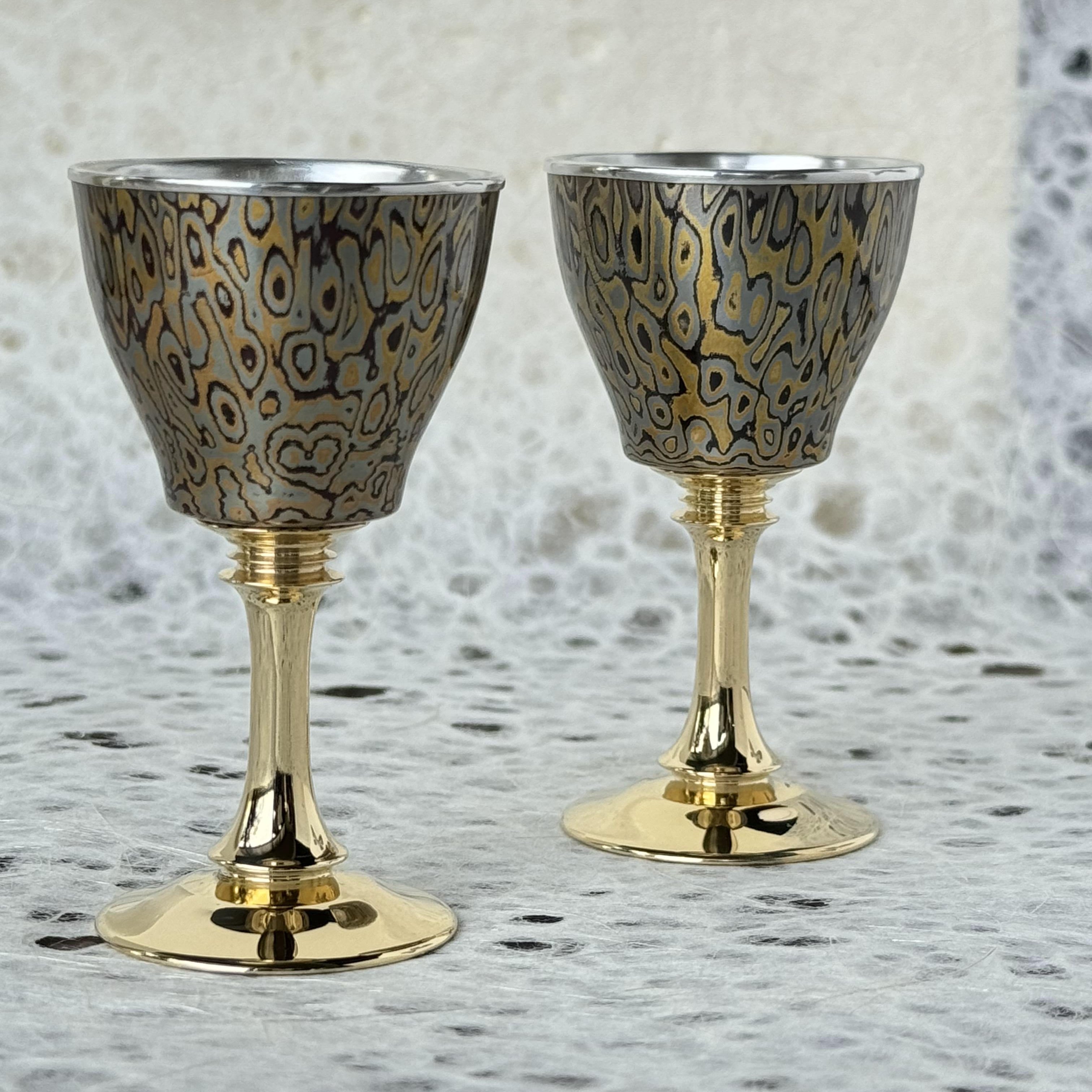 Mokume-gane Silver Chalice | Hand-Forged Wood-Grain Metal Wine Cup