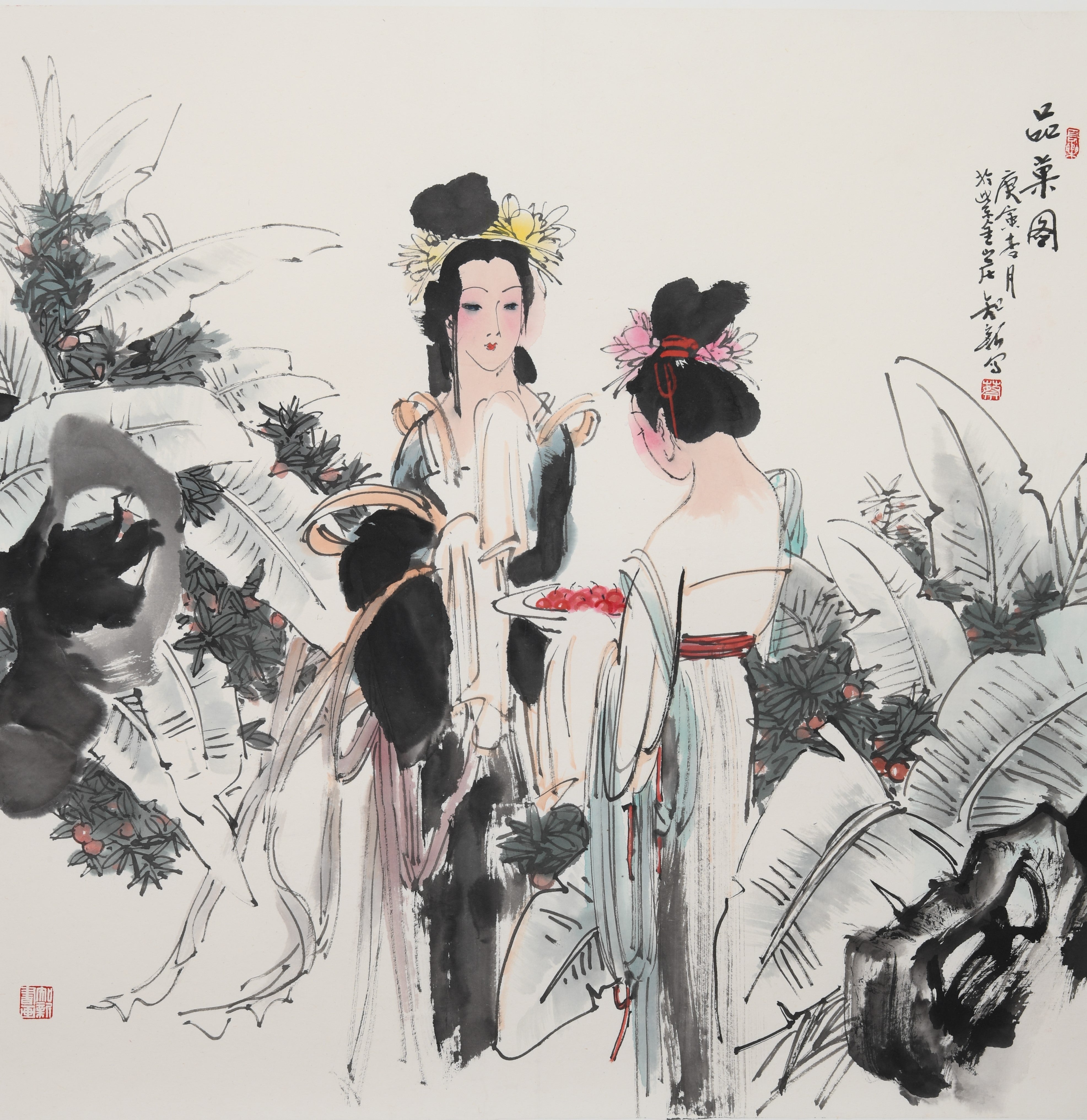 "Portrait of Ladies" (Shìnǚ Tú) by Cai Zhixin – Chinese Gongbi Painting