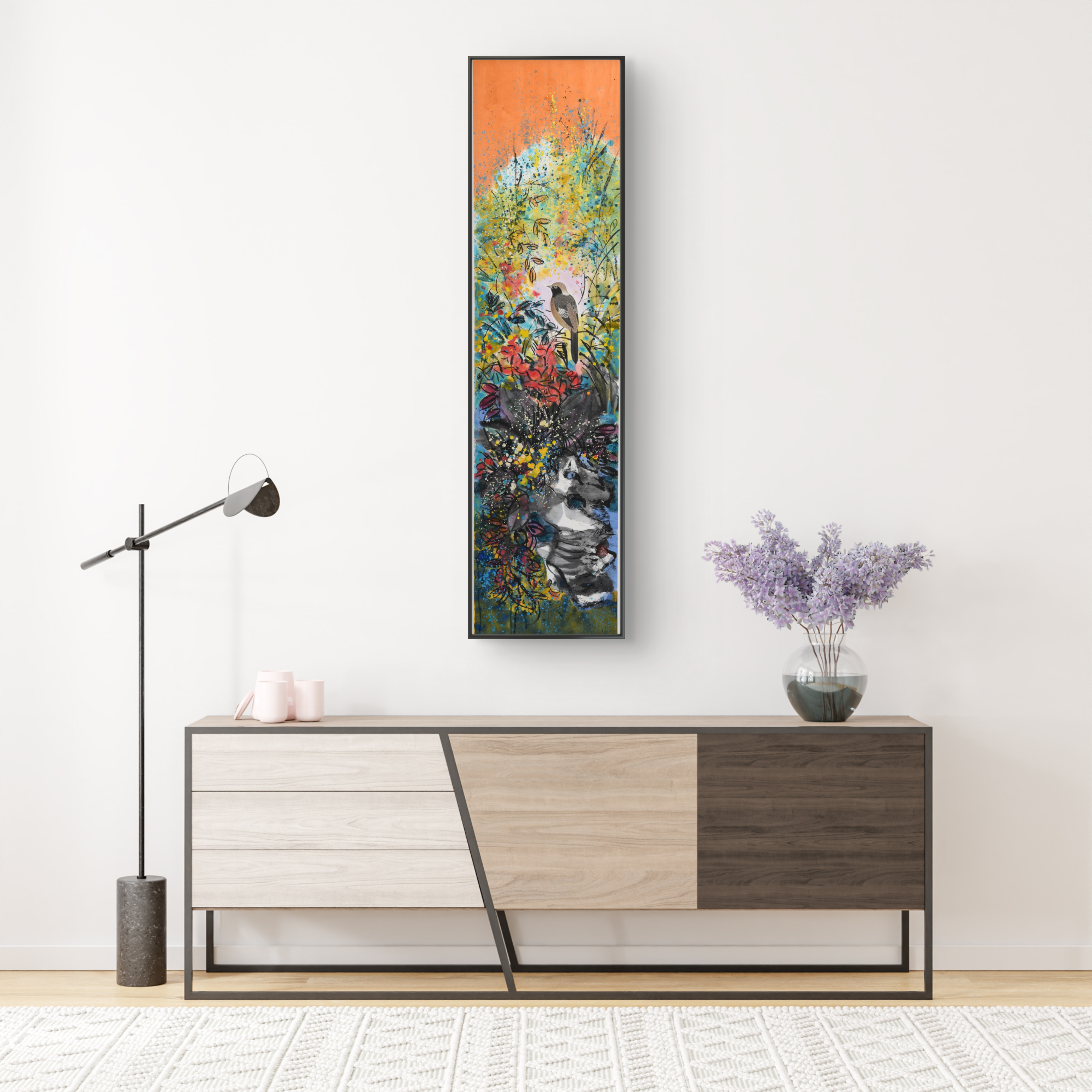 Traditional Chinese Watercolor Wall Hanging Scroll Painting – "Flowers and Birds (Huā Niǎo)" Part One by Mo Xiong